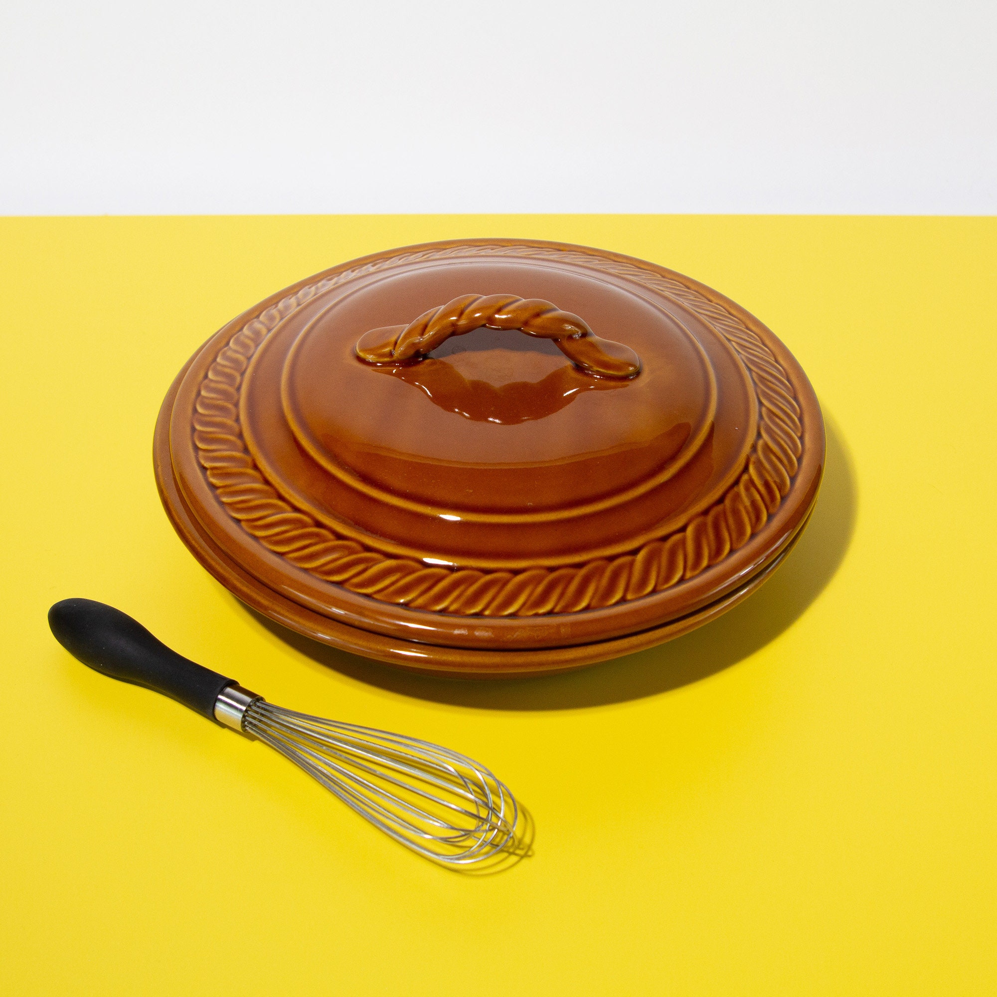 Vintage Brown Ceramic Pie Dish With Lid Etsy