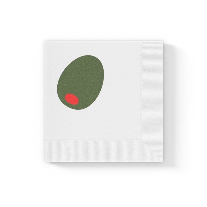 Green Olive White Coined Cocktail Napkins, Two Sizes image 4