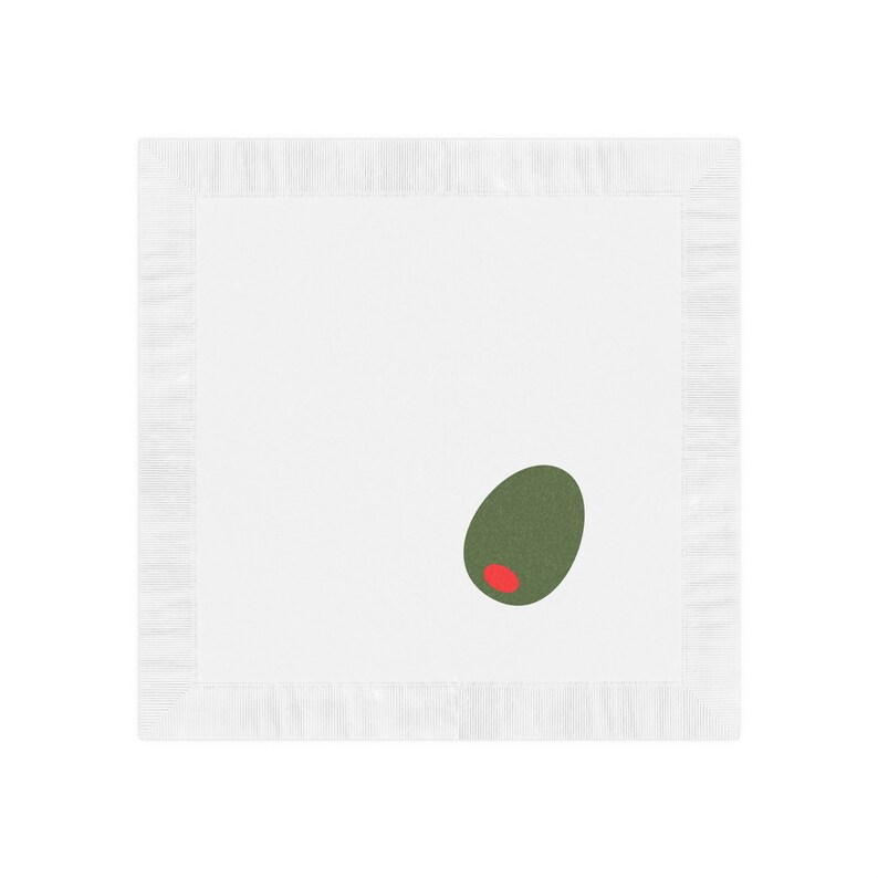 Green Olive White Coined Cocktail Napkins, Two Sizes image 9