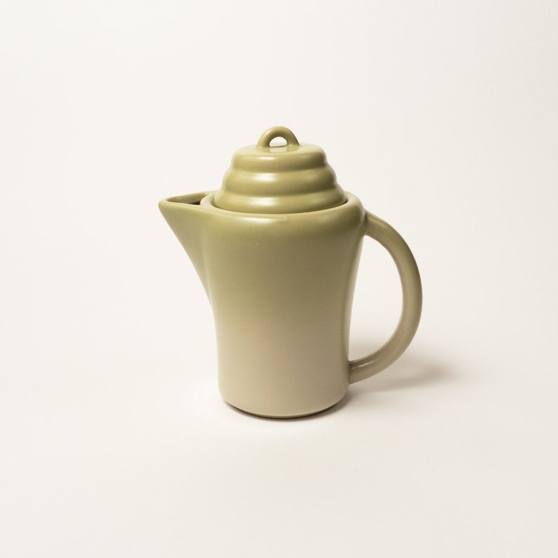 Vintage Ceramic Teapot, Green Gradient Ceramic Ripple Teapot image 1