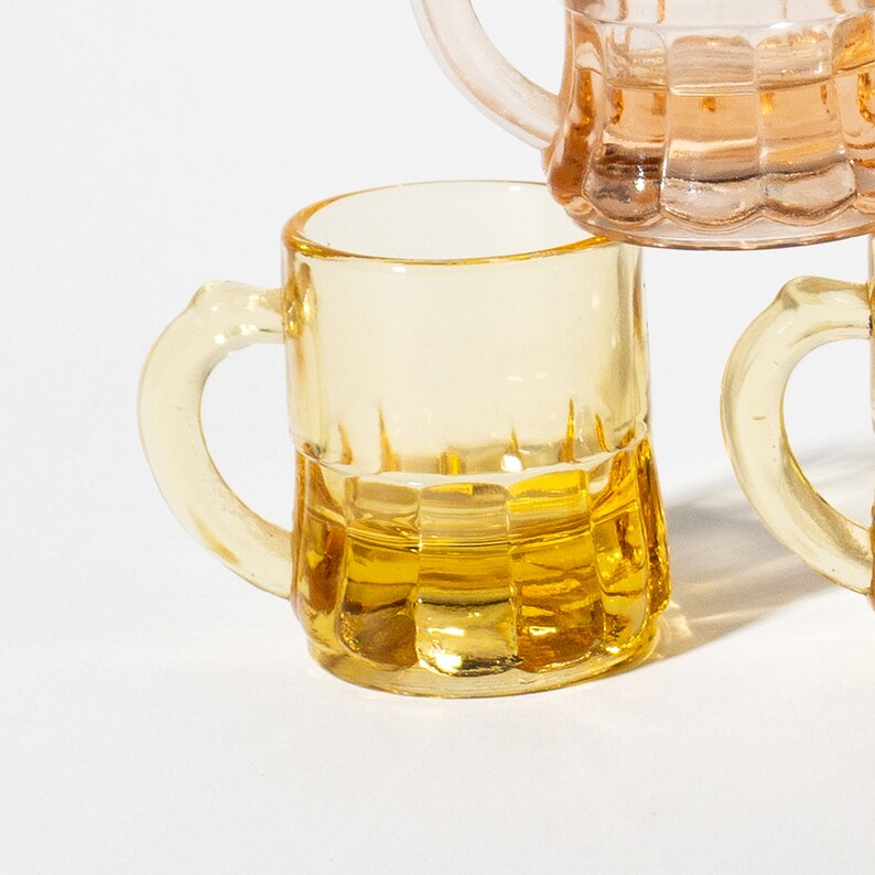 Vintage Amber & Pink Beer Stein Shot Glasses, 1960s Yellow