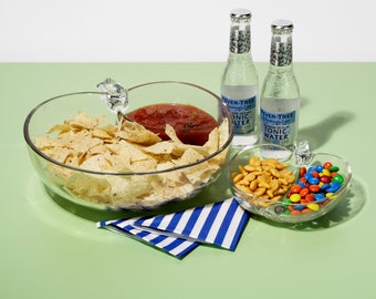 Vintage Glass Apple Chip & Dip Bowl Set, 1950s