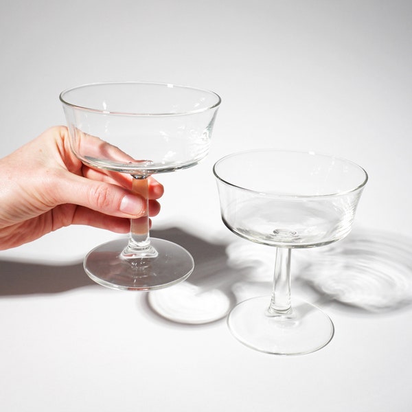 Vintage Clear Flat Bottom Coupe Glasses, Mid-Century Modern