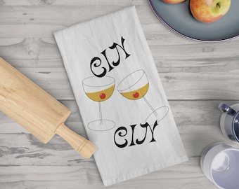 Cin Cin Tea Towel, Retro Wine Tea Towel, Dish & Kitchen Towel