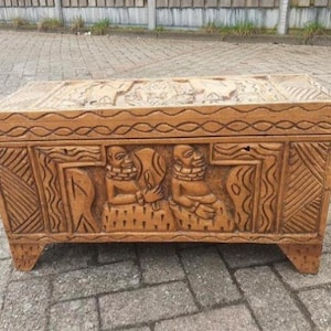 Old vintage African wooden chest furniture