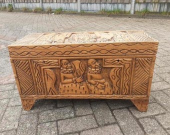Old vintage african wooden chest furniture