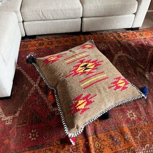 Handmade Floor Pouf Cover, Woven, Arabic, Cotton and Wool, Poof, Floor Pillow, Bohemian Pouffe, Taupe Khaki, COVER ONLY