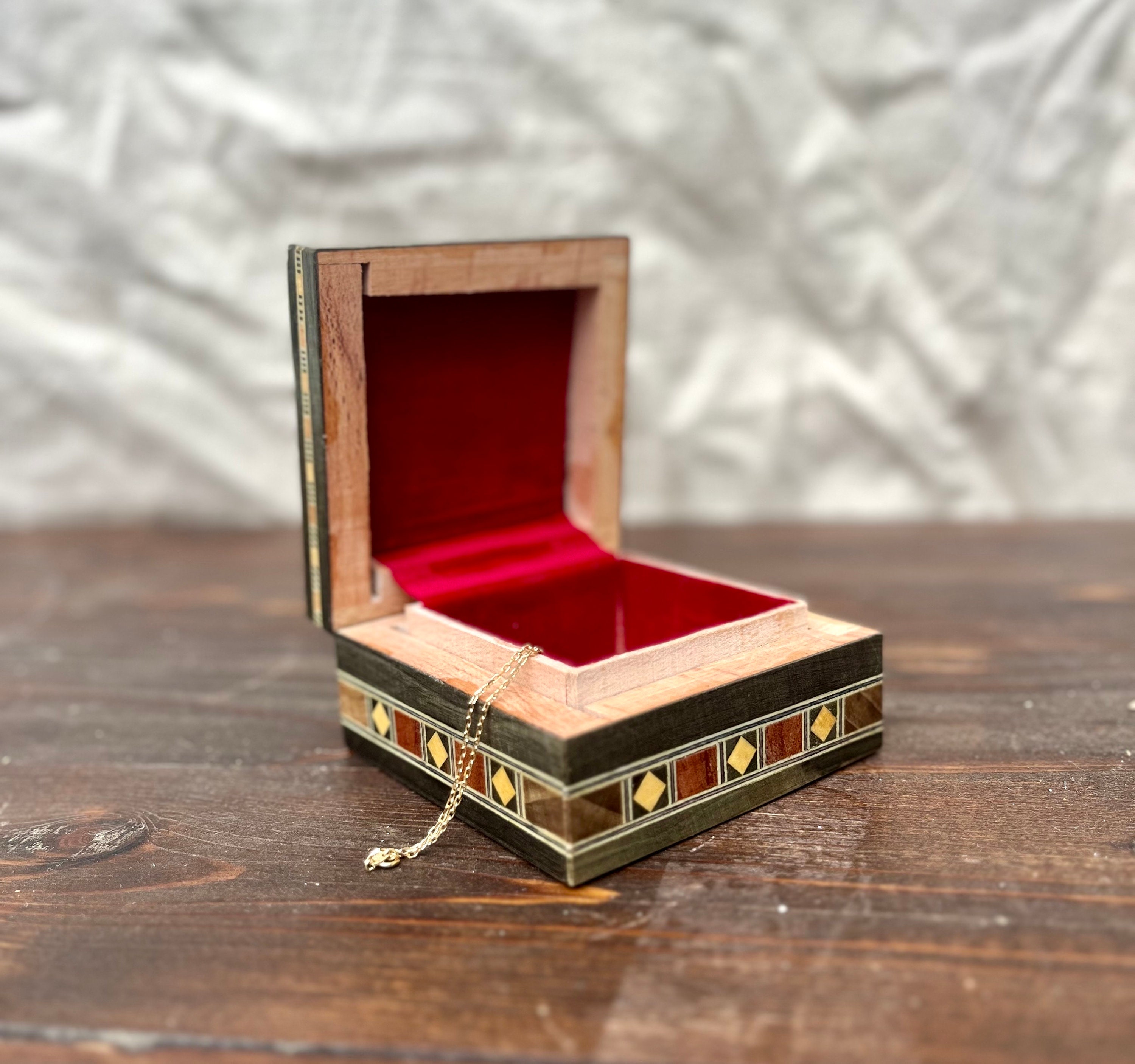 Syrian Mosaic Jewelry Box: Handmade Walnut & Mother of Pearl Inlay