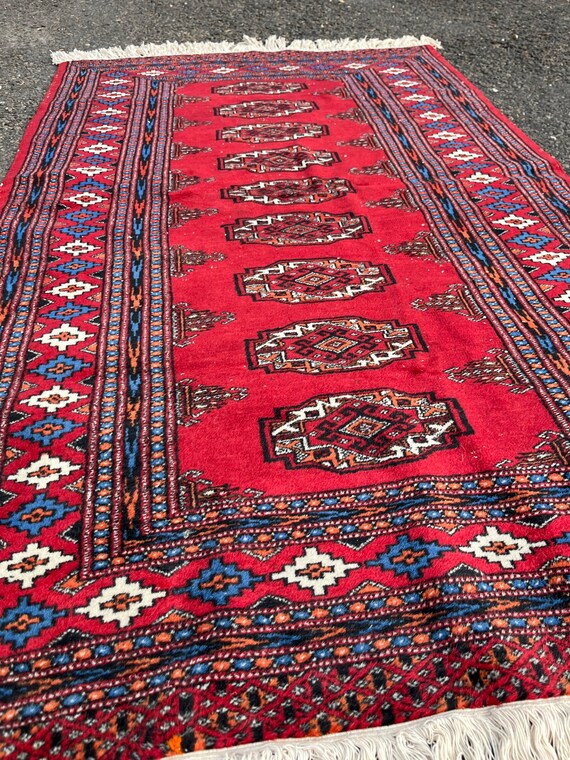 Antique Handmade Turkmen Rug Runner Carpet Handknotted Red - Etsy