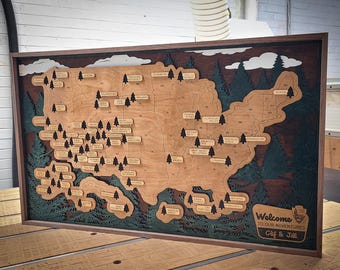 Laser Cut US National Parks Map: Personalized Family Travel Tracker