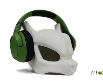 Mewtwo Skull Headphone Stand, Gaming Room Decor, Desktop, Paintable Bust , 3D Printed