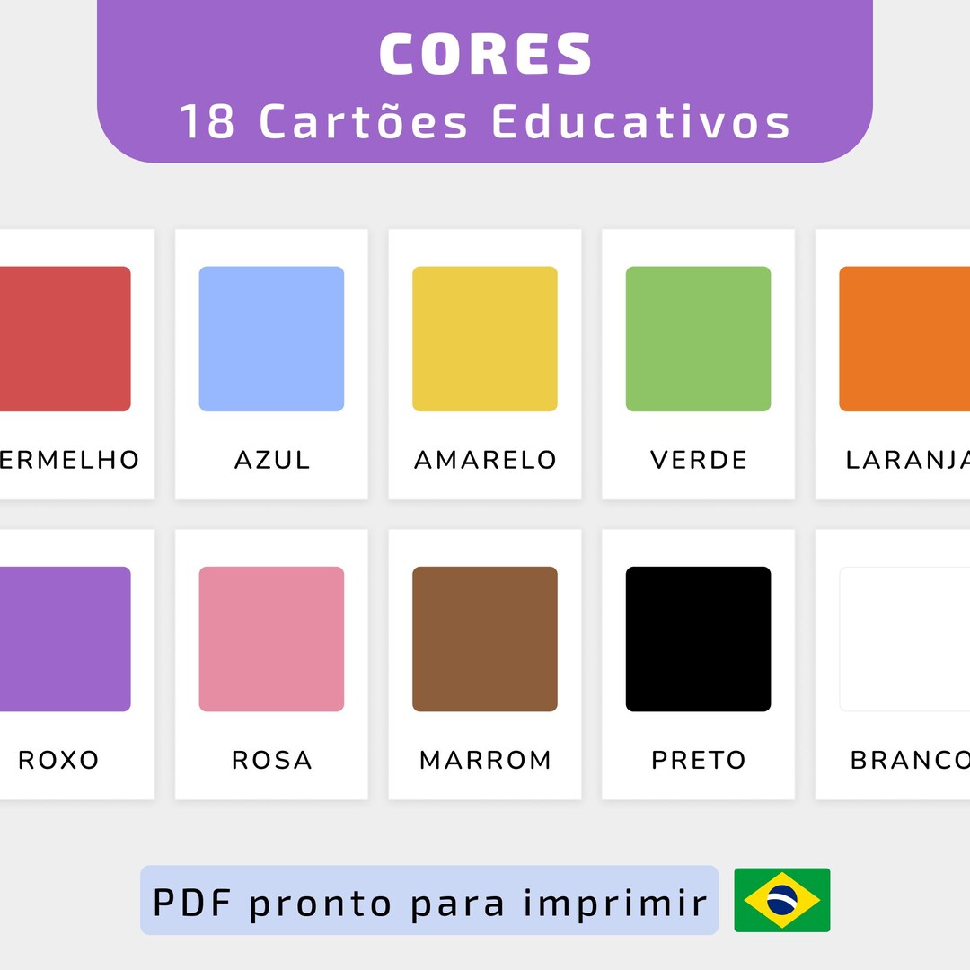 Color Flash Cards in Portuguese for Kids – Printable PDF Educational ...