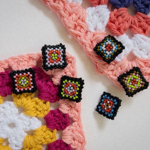 Handmade Seed Bead Crochet Granny Square Earrings, Handwoven Beaded Earring Studs, Made to Order, Mix & Match