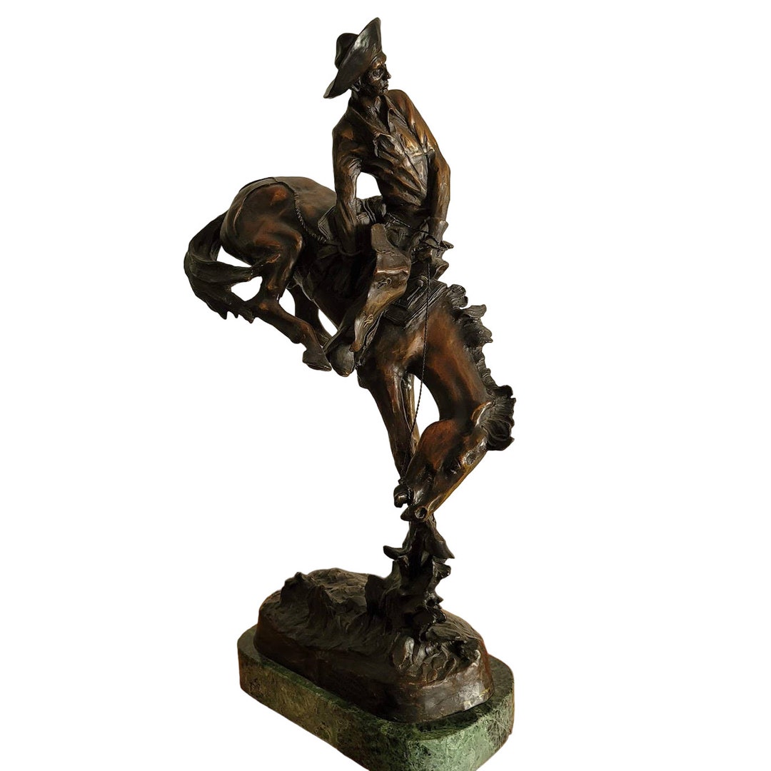 Frederic Remington OUTLAW Bronze Statue Horse Cowboy Green Etsy