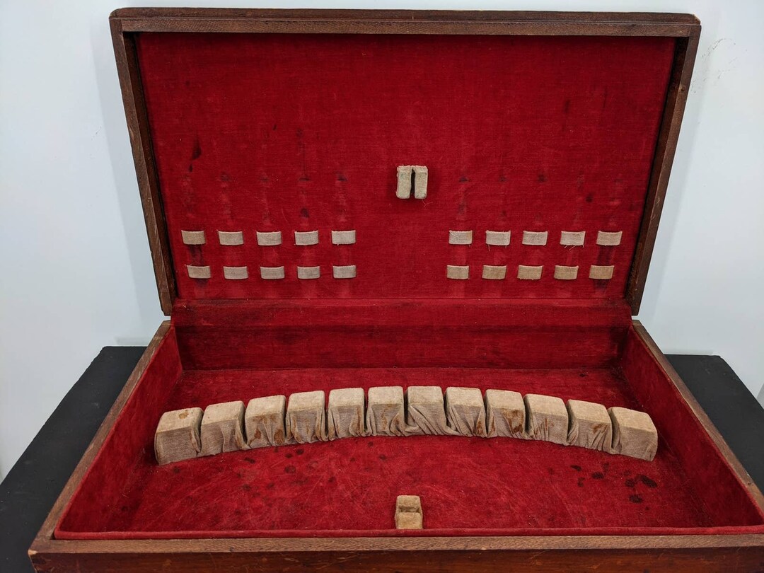 Antique Large Wooden Silverware Box Flatware Velvet Lining Etsy