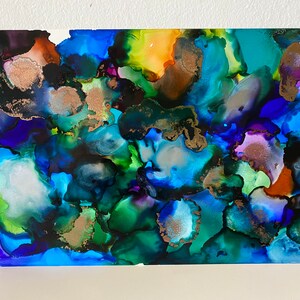 Pittura artistica originale con inchiostro ad alcool su carta yupo. Arte astratta, arte moderna, raro da trovare, unico nel suo genere, decorazione da parete, fatto a mano, spedizione gratuita.