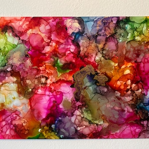 Pittura a inchiostro alcolico su carta yupo. Arte moderna, arte astratta, raro da trovare, dipinto originale, con cornice 10 x 12, spedizione gratuita.