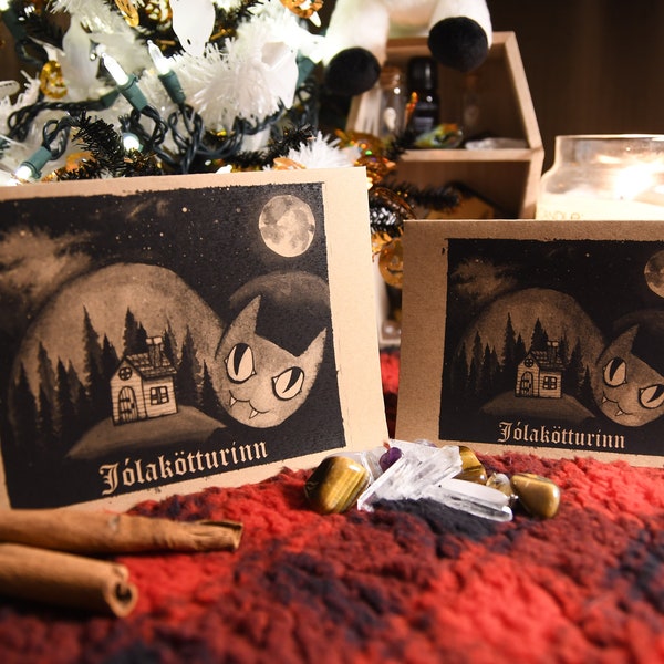 Jólakötturinn - The Icelandic Yule Cat - Handmade Recycled Card