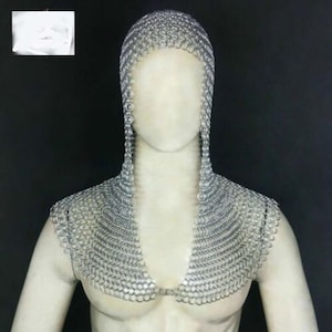 Aluminum Chainmail Silver Bra,Skirt and Coif, Hot Intimate Costume