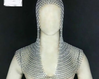 Chainmail Hood | 10mm | Butted | Aluminum | Silver Color Costume Birthday Gift ,Anniversary Gift, Butted CHAINMAIL, Medieval Coif