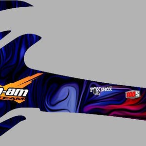 May include: A blue, pink and orange graphic design with a swirling pattern. The design features the text "Can-Am Team" in yellow and "XMR" in yellow.