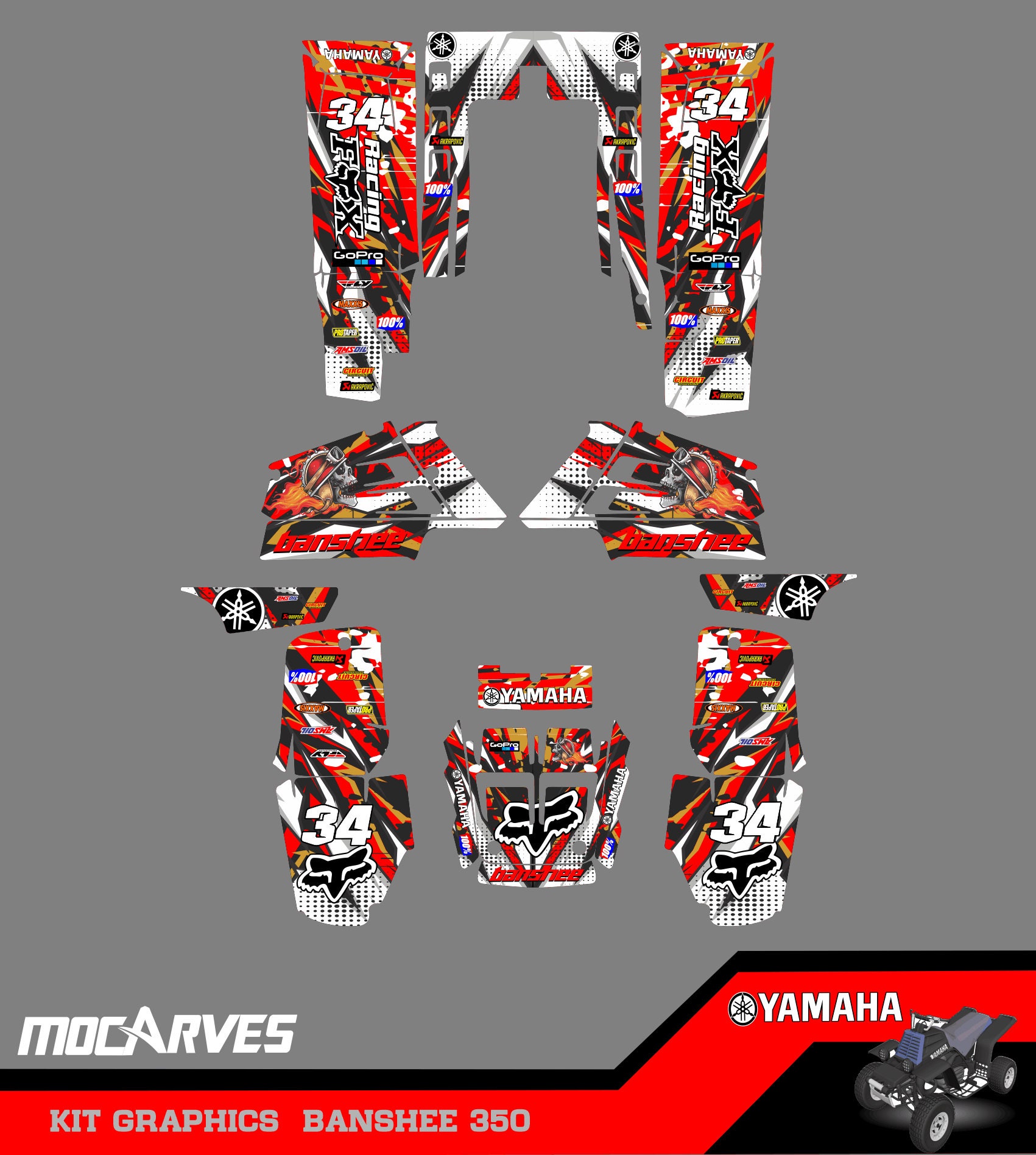 Yamaha Banshee 350 Full Graphics Kit Stickers Decals Atv - Etsy