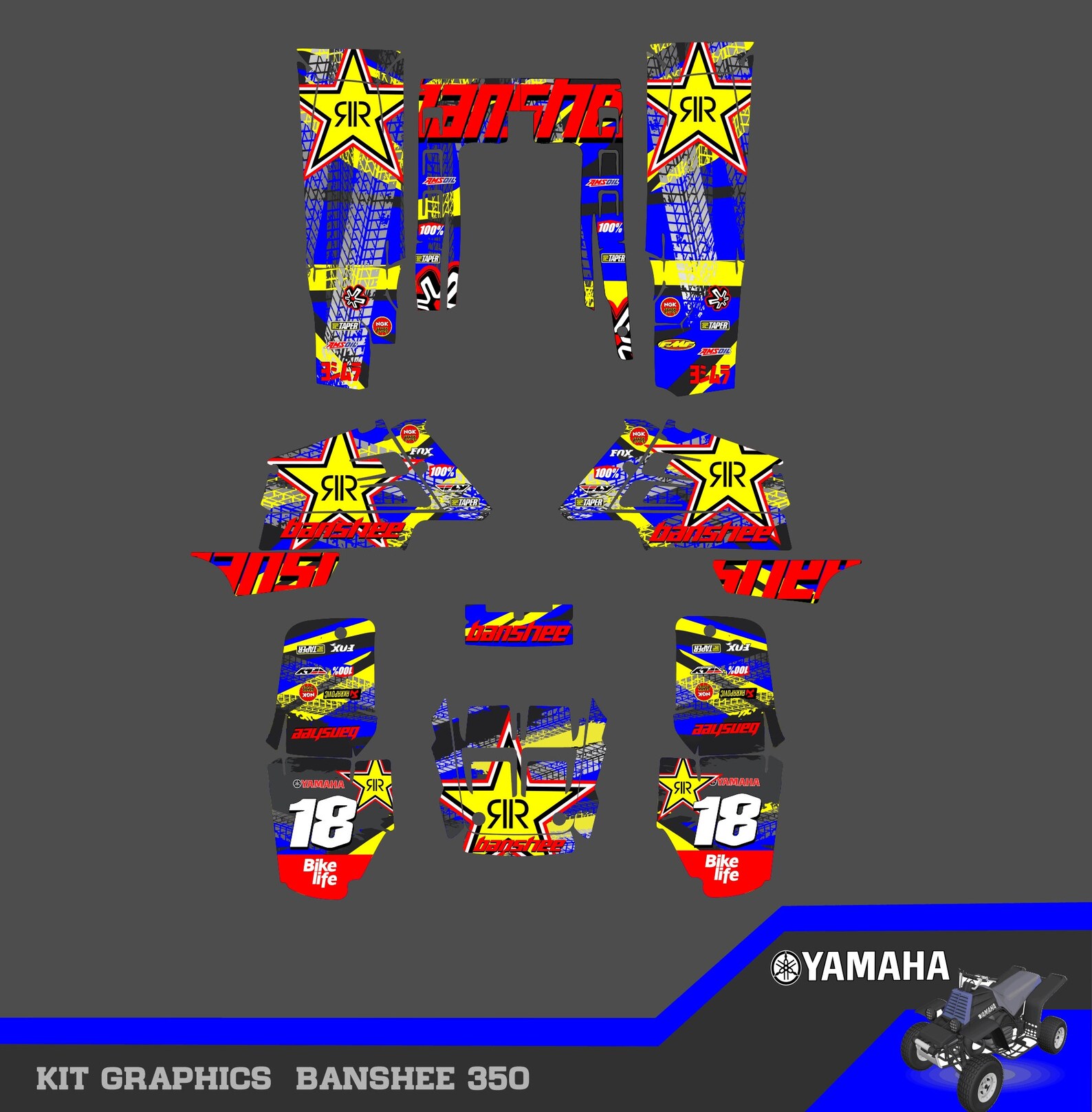 Yamaha Banshee 350 Full Graphics Kit Stickers Decals Atv - Etsy