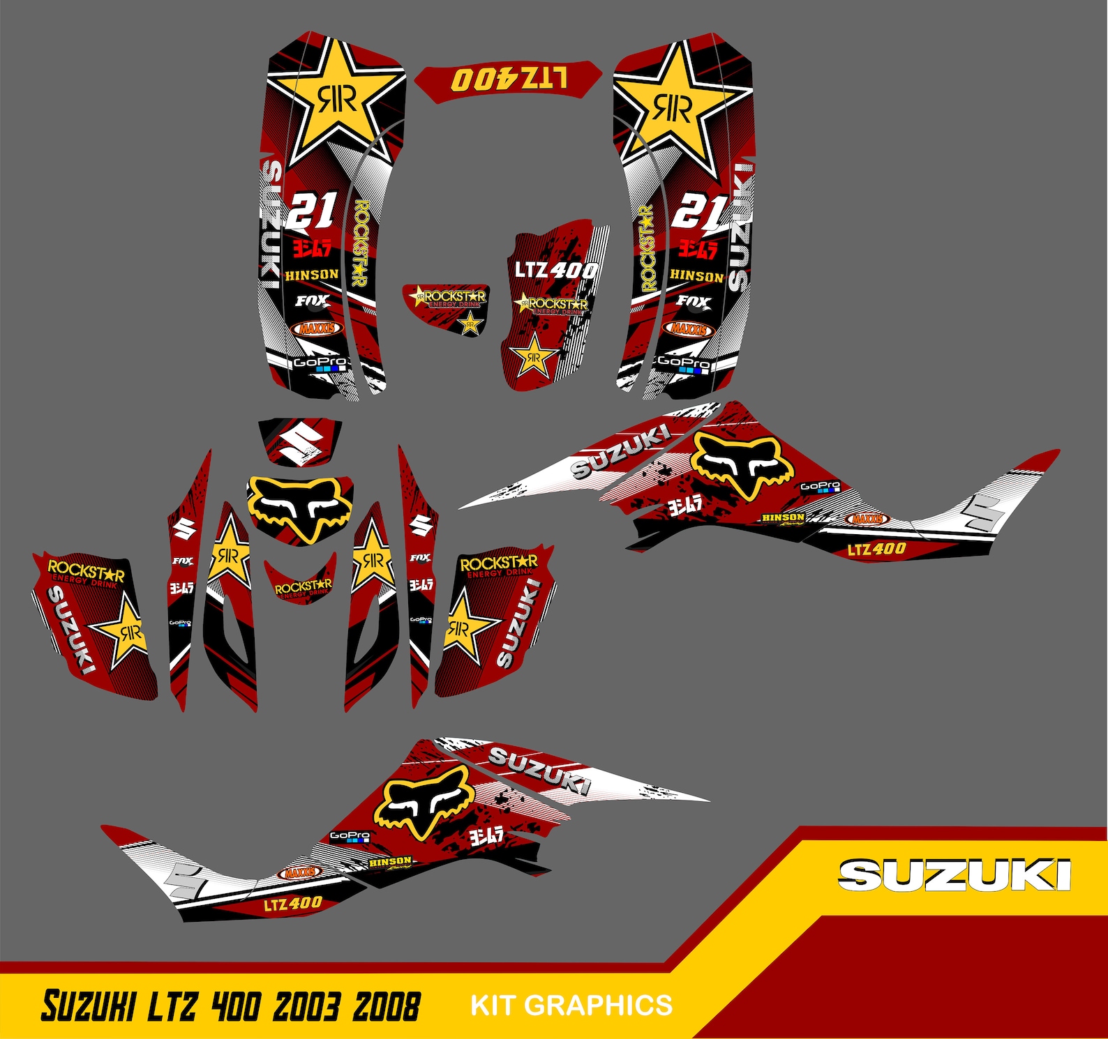 Kit De Décalcomanies Graphiques Pour Suzuki LTZ 400 / KFX400 2003-2008 - Neuf, Thème Graphique