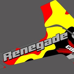 Puede incluir: Un dise&ntilde;o gr&aacute;fico rojo, amarillo y negro con el texto "Renegade" y "Can-Am Team" en gris. El dise&ntilde;o est&aacute; pensado para ser aplicado como una calcoman&iacute;a a un veh&iacute;culo.