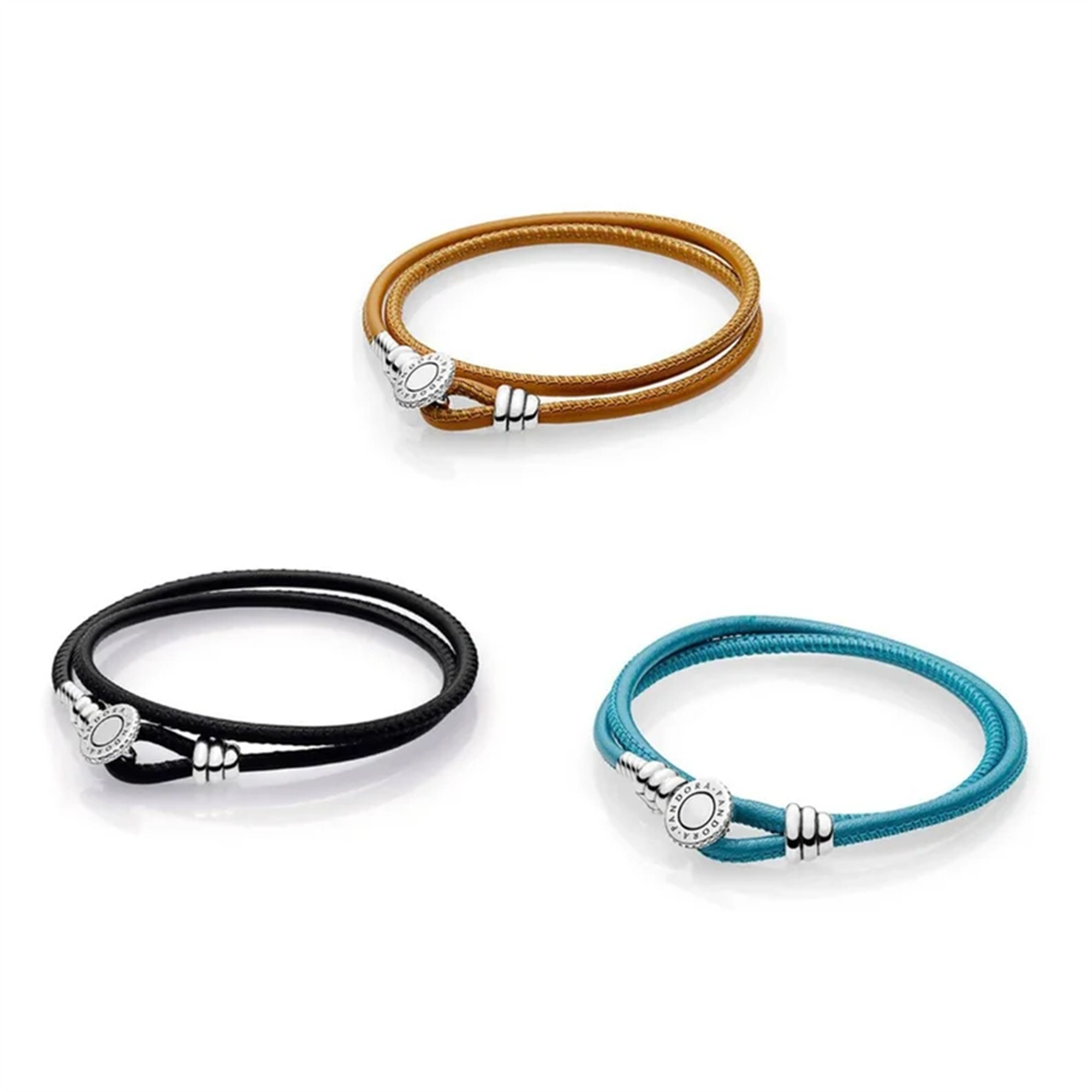 Pandora leather braided double bracelet w/charms!! | eBay