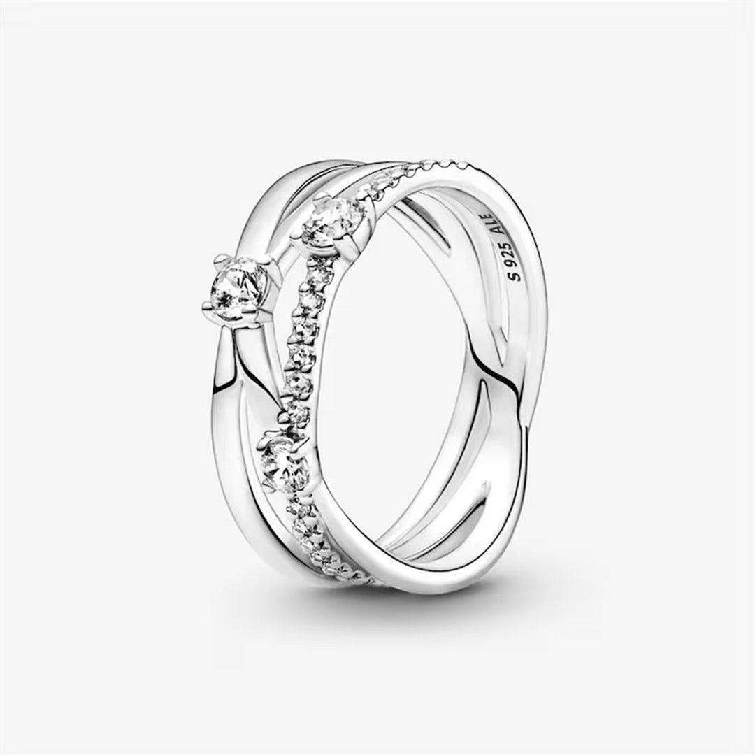 Sparkling Triple Band Ring, Pandora Statement Ring, Sterling Silver