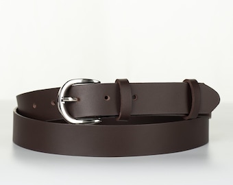 Chocolate Brown Leather Belt for Women, Full Grain Italian Leather, 1.2 Inch Wide