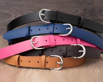 1.2" Wide Leather Belt for Women In Multiple Colors. Classic Casual 100% Full Grain Leather Belt, Handmade