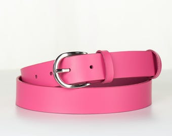 Pink Full Grain Leather Belt for Women, 1.2 Inch Wide Jeans Belt