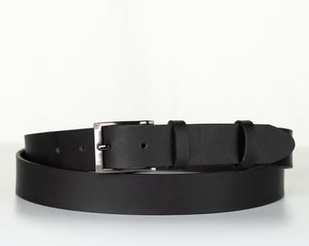 Black Full Grain Leather Dress Belt for Men, 1.2 Inch Wide