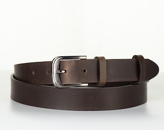 Green Full Grain Leather Belt for Men, 1.2 Inch Wide, Minimalist Style