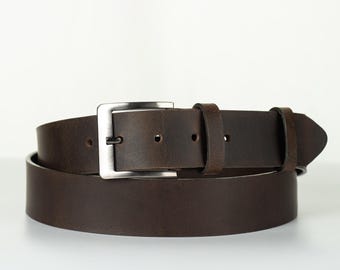 Green Full Grain Leather Belt for Men, 1.6 Inch Wide Jeans Belt