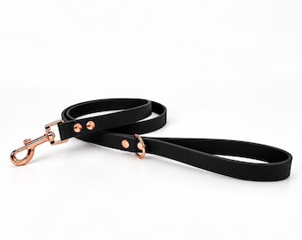 Black Full Grain Leather Dog Leash, Handmade 4 or 5 ft Dog Lead