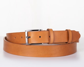 Tan Full Grain Leather Belt for Men, 1.2 Inch Wide, Casual Style