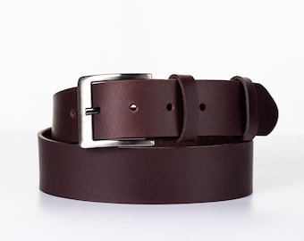 Brown Full Grain Leather Belt for Men, 1.6 Inch Wide Casual Belt