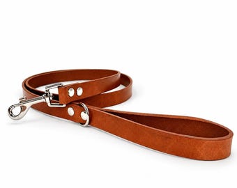 Cognac Leather Dog Leash, Handmade Full Grain Dog Lead, 4 or 5 ft