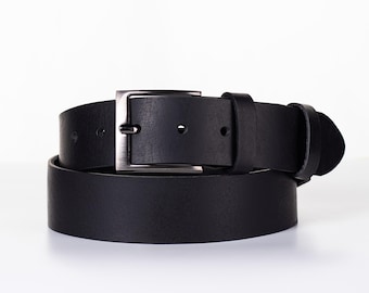 Black Full Grain Leather Belt for Men, 1.6 Inch Wide Jeans Belt
