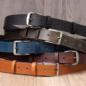 Minimalist Leather Belt 1.2" wide, Genuine Brown Leather Belt, Unisex Everyday Accessory