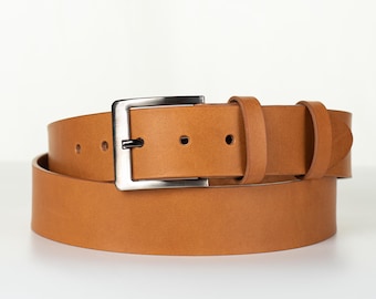 Tan Italian Leather Belt for Men, 1.6 Inch Wide Everyday Belt