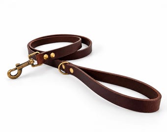 Brown Full Grain Leather Dog Leash, Handmade 4 or 5 ft Walking Lead