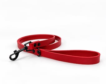 Red Full Grain Leather Dog Leash, Handmade Heavy Duty 4 ft Lead