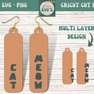 Farm Animal Earrings SVG, Cat Meow Drop Ear Ring, Earring Cut File, Glowforge Laser Cut Template, Wood Earrings SVG PNG
