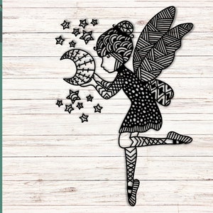 Moon Fairy SVG Mandala Zentangle PNG, Magical Cricut Cut File, Fairy SVG Clipart, Digital Download