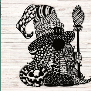 Gonk Gnome SVG Halloween Mandala Zentangle PNG, Autumn Cricut Cut File, Fall SVG Clipart, Digital Download