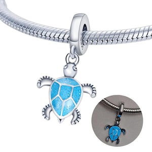 Glow In Dark Sea Turtle Charm, Dangle Blue Turtle Charm, Jewelery Pendant, Glowing Turtle Pendant, Fits Pandora Bracelet S925 silver
